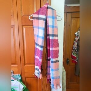 A New Day 100% recycled materials Plaid Scarf with Pink and Blue Accents